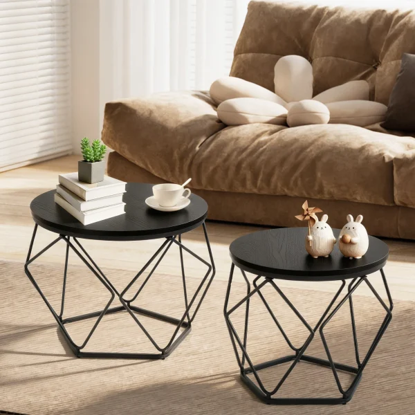 Round Geometric Coffee Table Set of 2